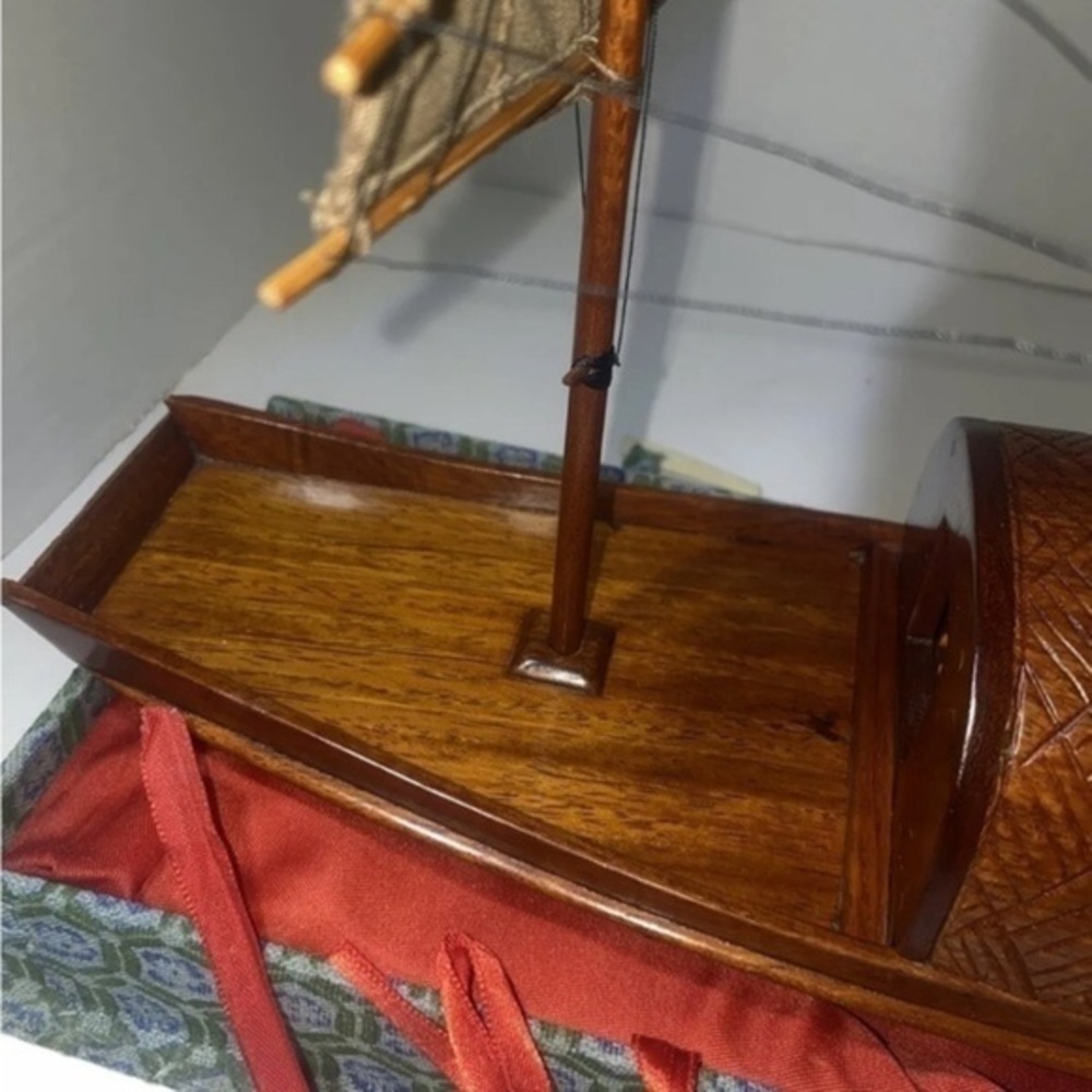 Vintage Mahogany Chinese Sailing Vessel Ship Modelxz With Carrying Box